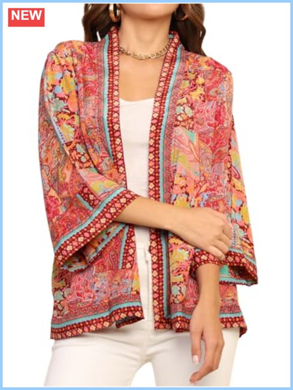 Boho Floral Kimono Shrug Swim Cover Up Open Front Beach Cardigan